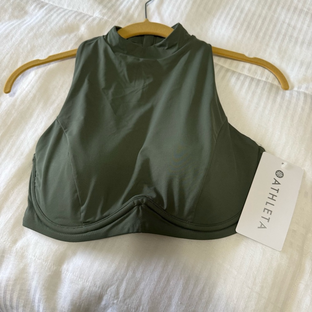 π Athleta π Maldives Sport Longline Bikini Top Size 32D/DD Olive Green - Picture 3 of 7